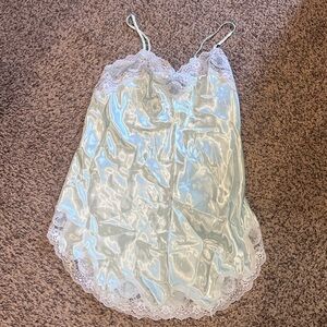 Vintage 90s Lace Trim Chemise - Light Blue